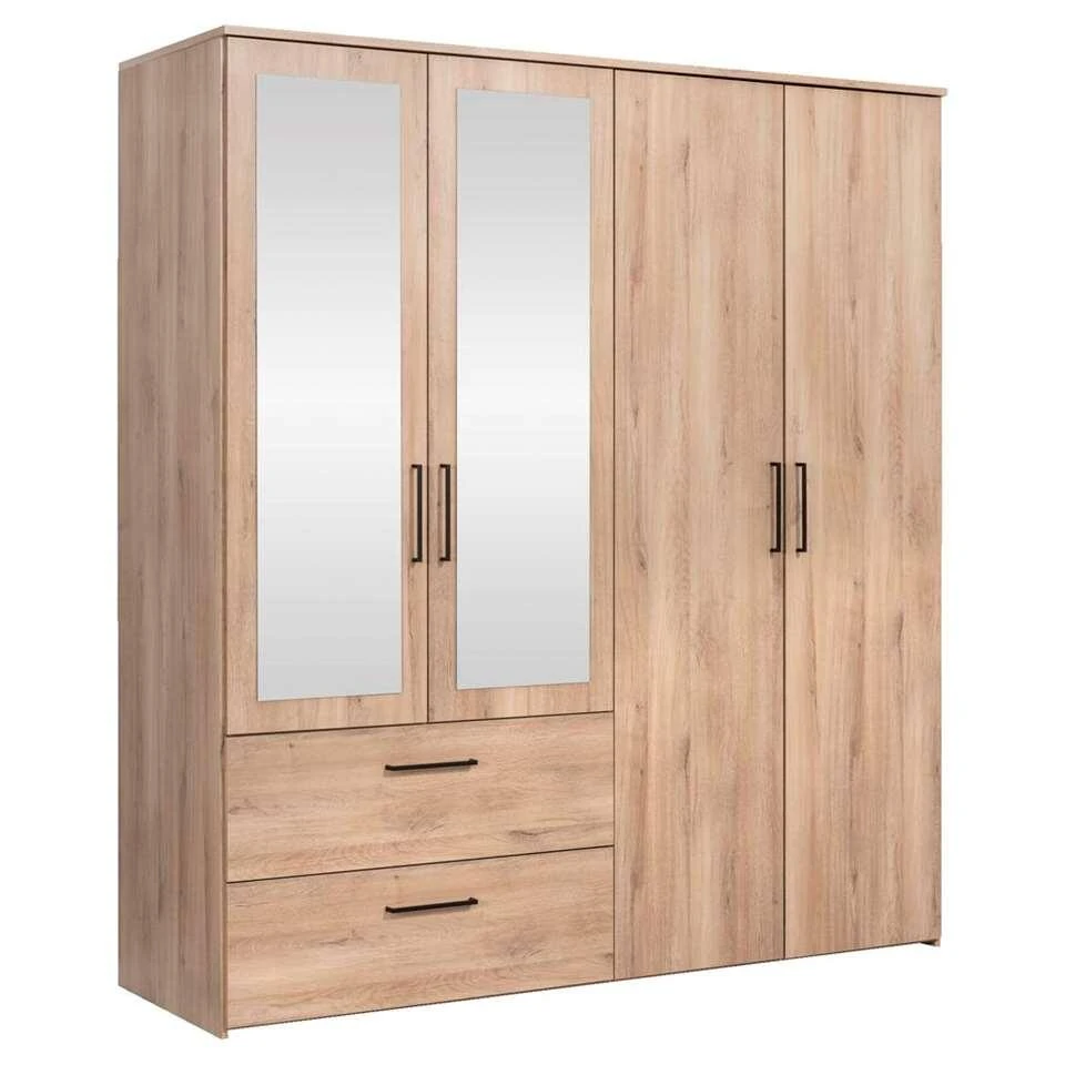 Kledingkast Orleans 4 Deurs - Eikenkleur - 201x181x58 Cm - Afbeelding 4