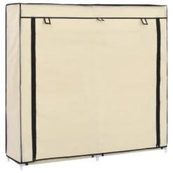 VidaXL Schoenenkast Met Hoes 115x28x110 Cm Stof Crème