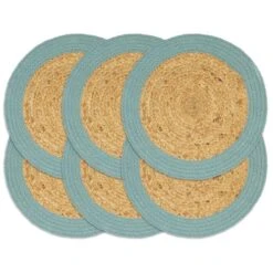 VidaXL Placemats 6 St 38 Cm Jute En Katoen Natuurlijk En Groen