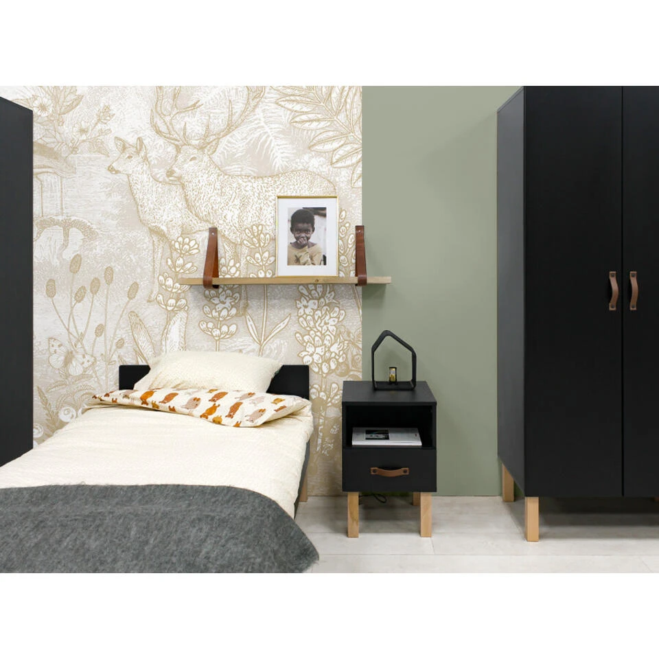 Bopita Floris Nachtkastje - Mat Zwart/Naturel - Afbeelding 2