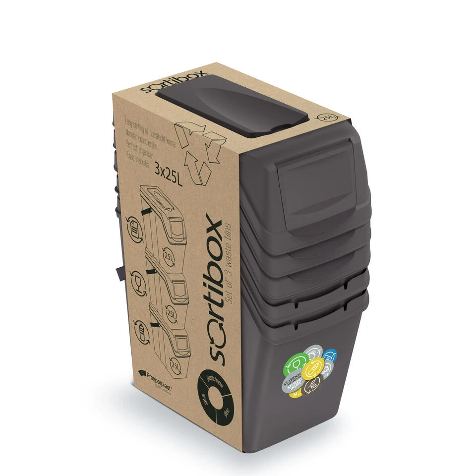 Prosperplast Afvalscheidingsbak - 3 St - Grijs - Kunststof - 25 L - Afbeelding 3