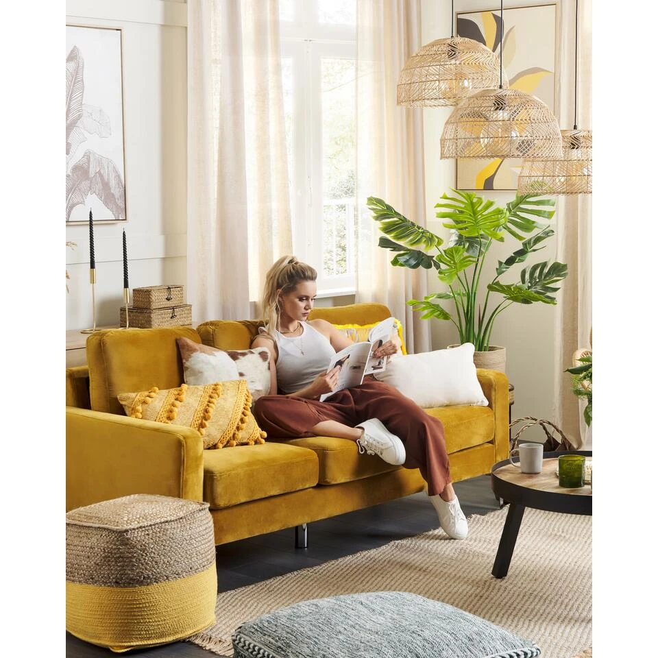 Beliani Poef BIRCH - Groen Katoen - Afbeelding 4