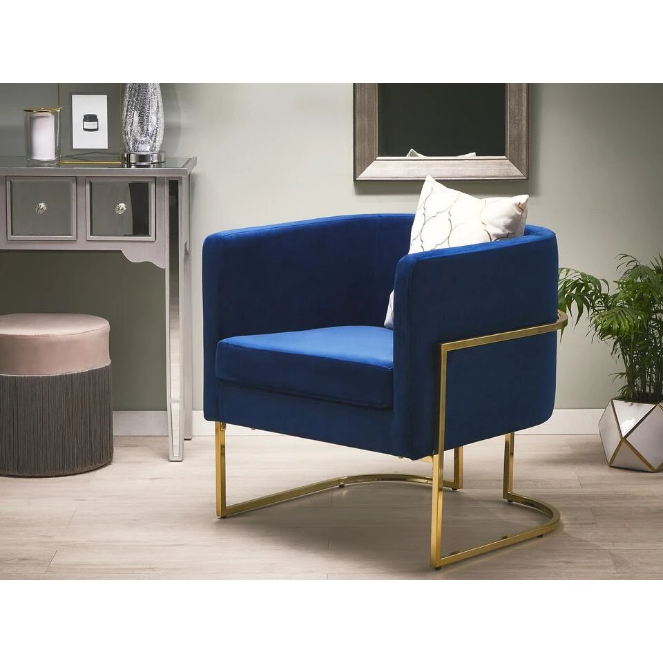 Beliani Fauteuil SIRKKA - Blauw Fluweel - Afbeelding 2