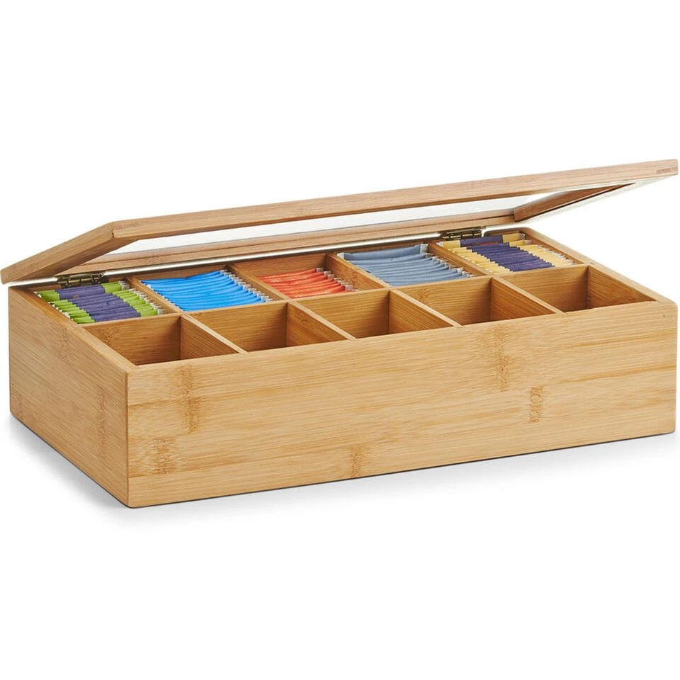 Zeller Theedoos - Bamboe - Hout - 10 Vakken - 36 Cm - Afbeelding 2