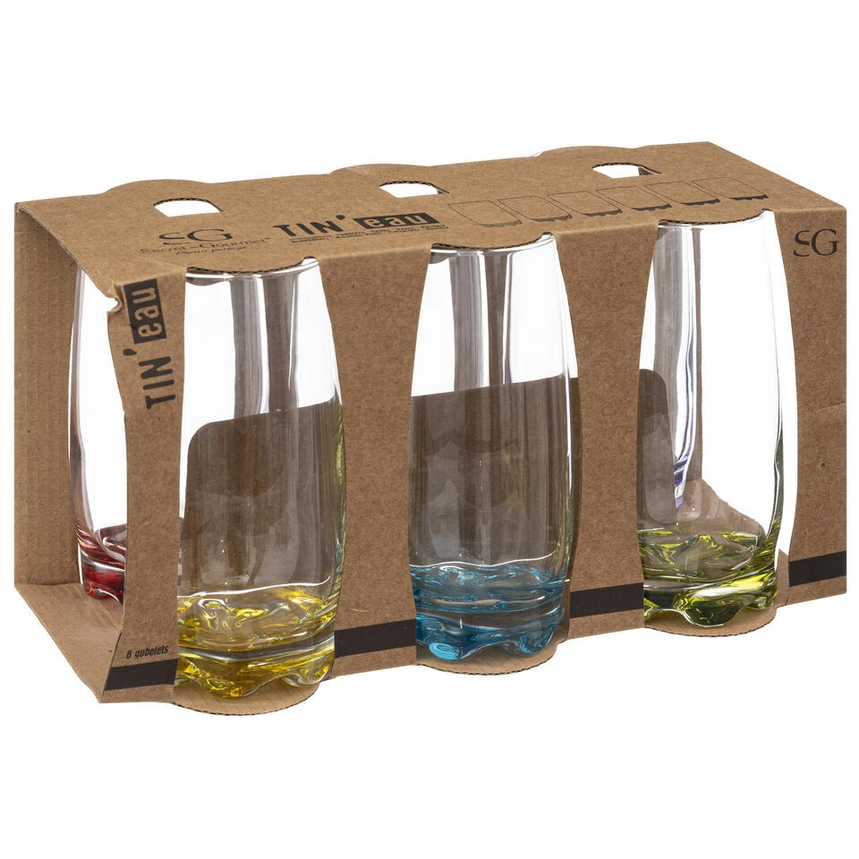 Secret De Gourmet Drinkglazen - 6 Stuks - Waterglazen - 380 Ml - Kleurenmix - Afbeelding 2