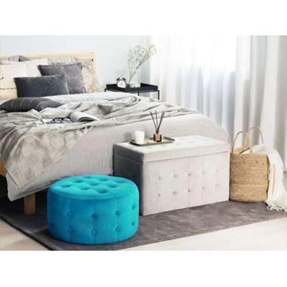 Beliani Poef TAMPA - Blauw Fluweel - Afbeelding 2