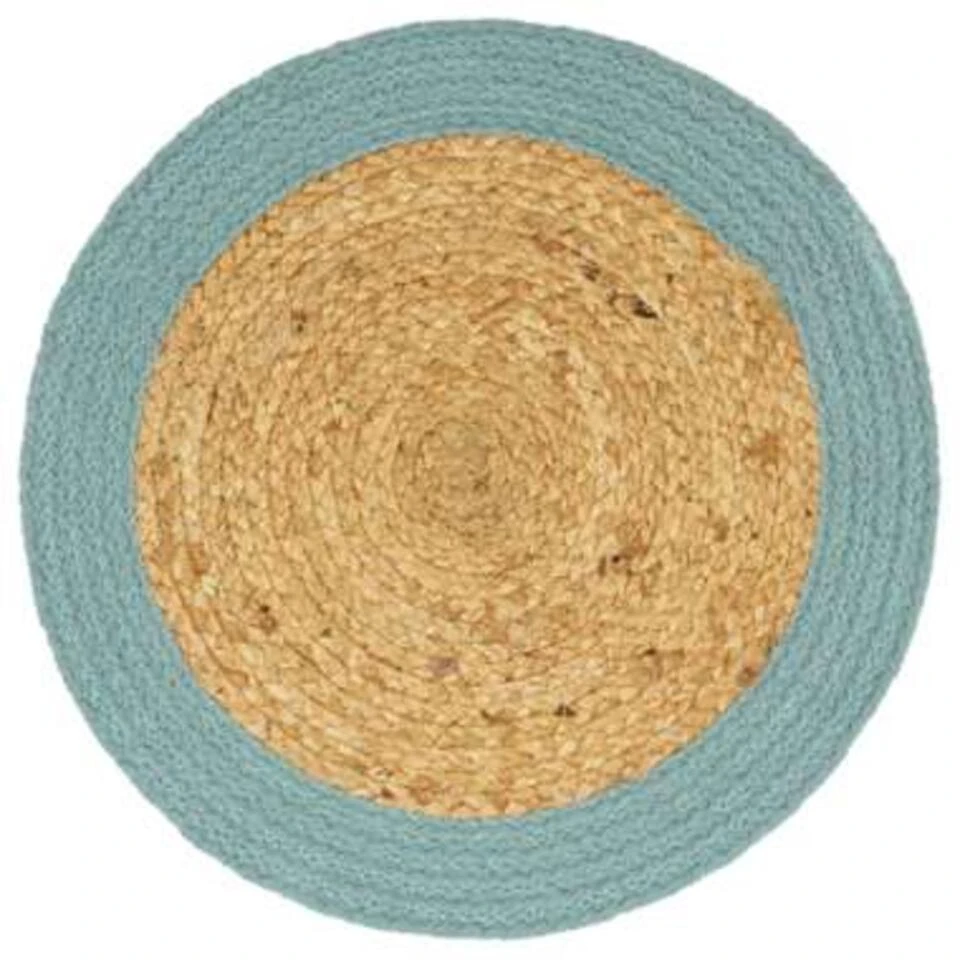 VidaXL Placemats 6 St 38 Cm Jute En Katoen Natuurlijk En Groen - Afbeelding 2