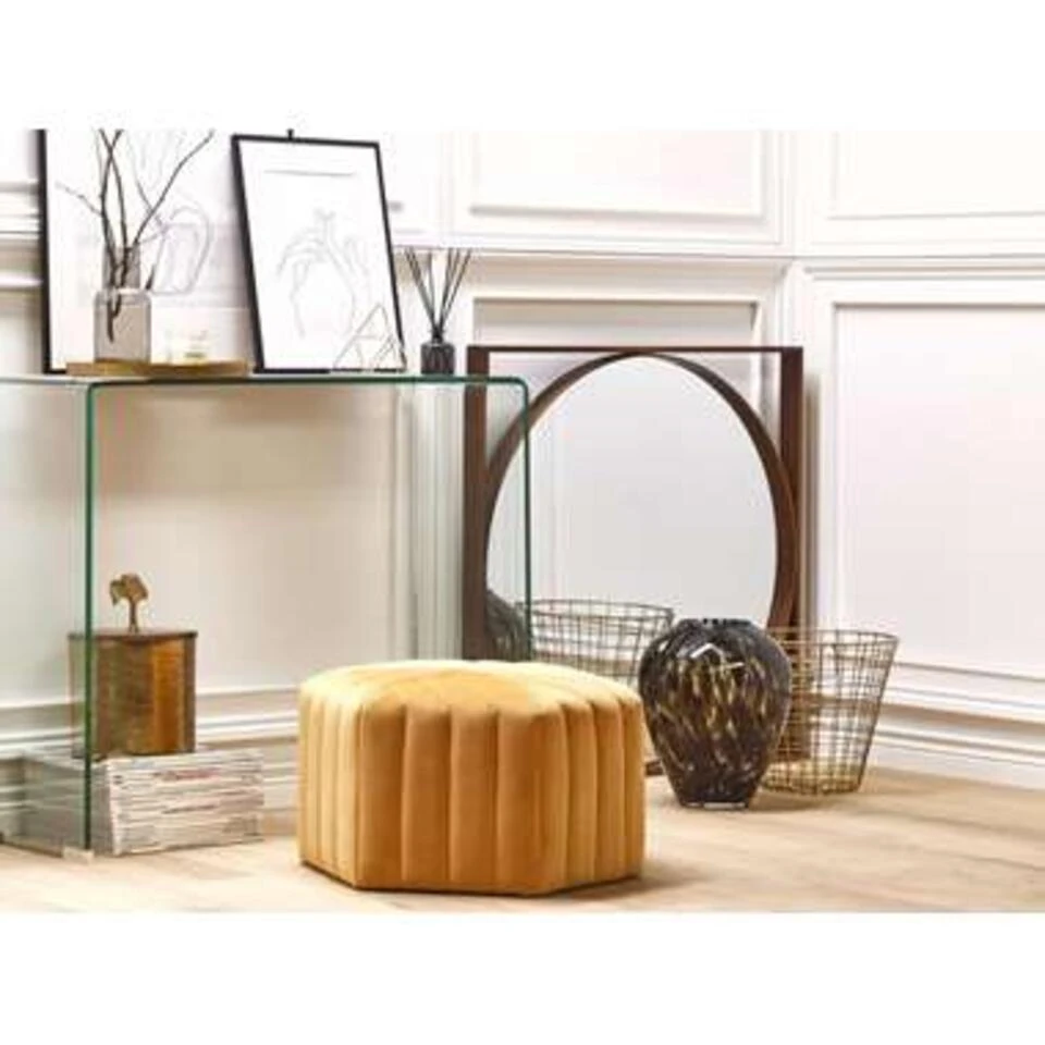 Beliani Poef MURIETTA - Geel Fluweel - Afbeelding 2