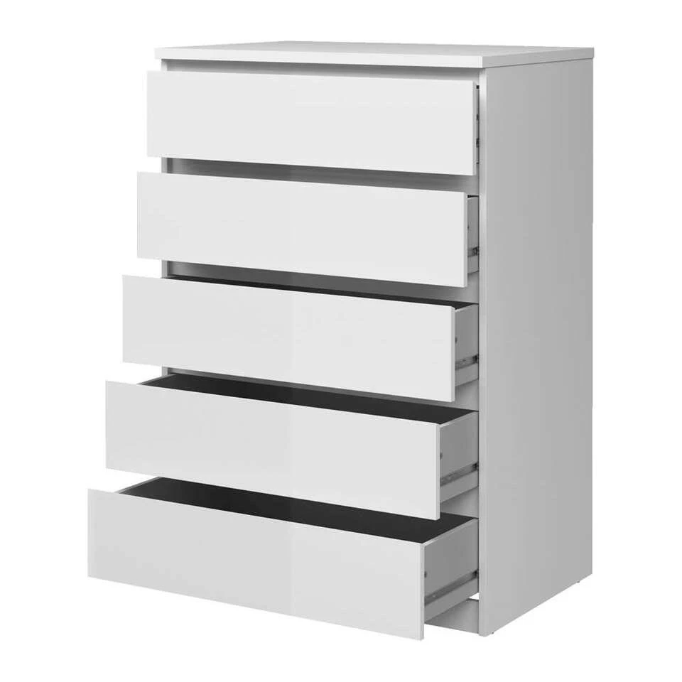 Ladekast Naia 5 Lades - Hoogglans Wit - 111,3x76,8x50 Cm - Afbeelding 3