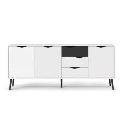 Dressoir Delta - 6 Vakken - Wit/mat Zwart - 81,7x195,7x39,1 Cm