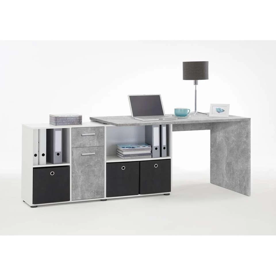 Hoekbureau Lex - Betonkleur/wit - 136x68x75 Cm - Afbeelding 3
