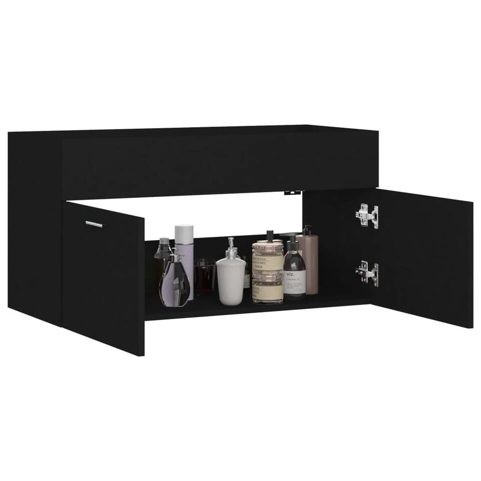 VidaXL Wastafelkast 90x38,5x46 Cm Spaanplaat Zwart - Afbeelding 4
