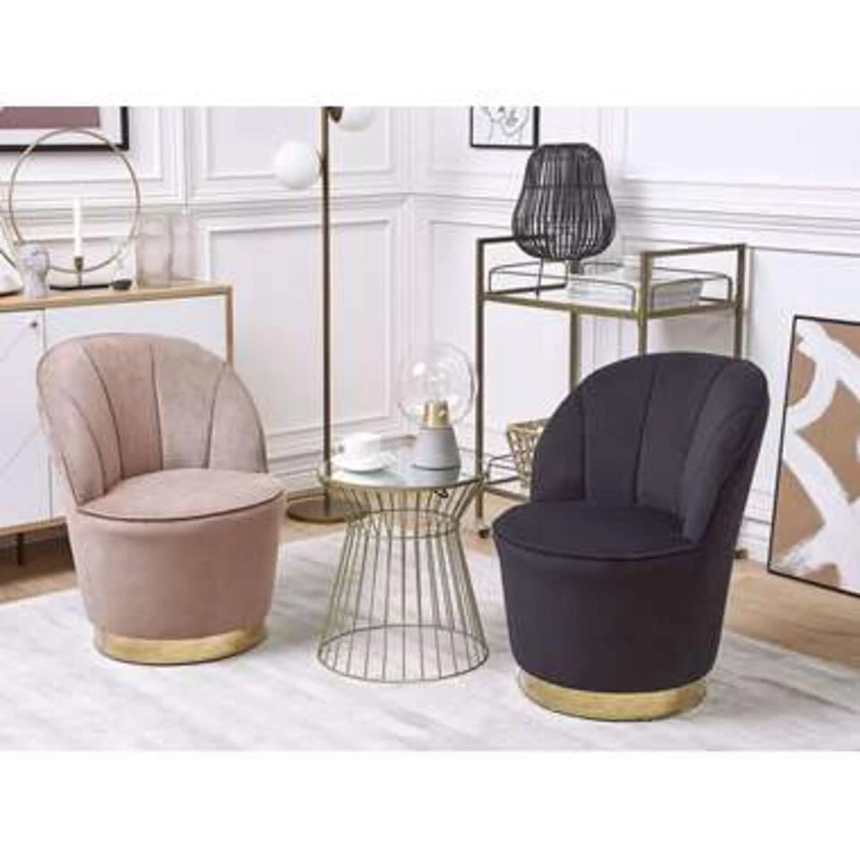 Beliani Fauteuil ALBY - Beige Fluweel - Afbeelding 2