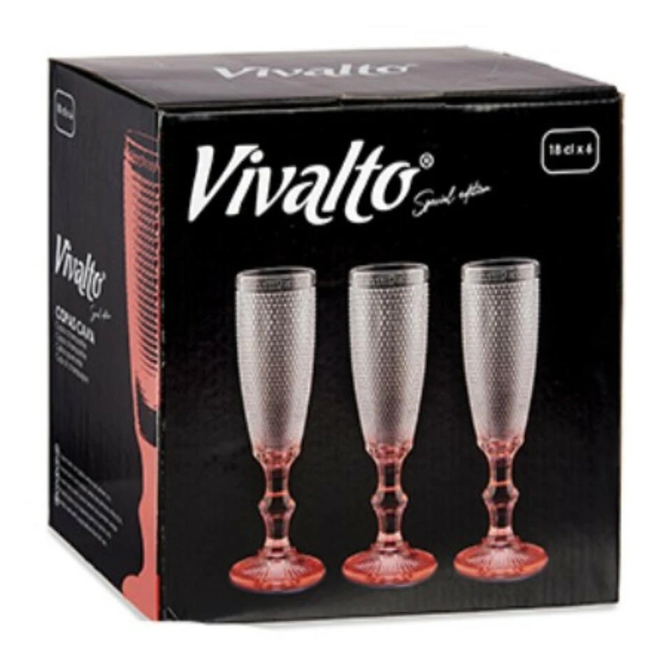 Vivalto - Luxe Champagneglazen Monaco Serie Set 6x Op Roze Voet 180 Ml - Afbeelding 3