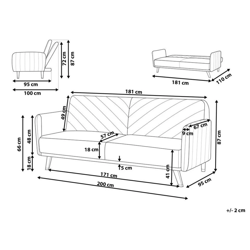 Beliani Driezitsbank - SENJA Oranje Fluweel - Afbeelding 4