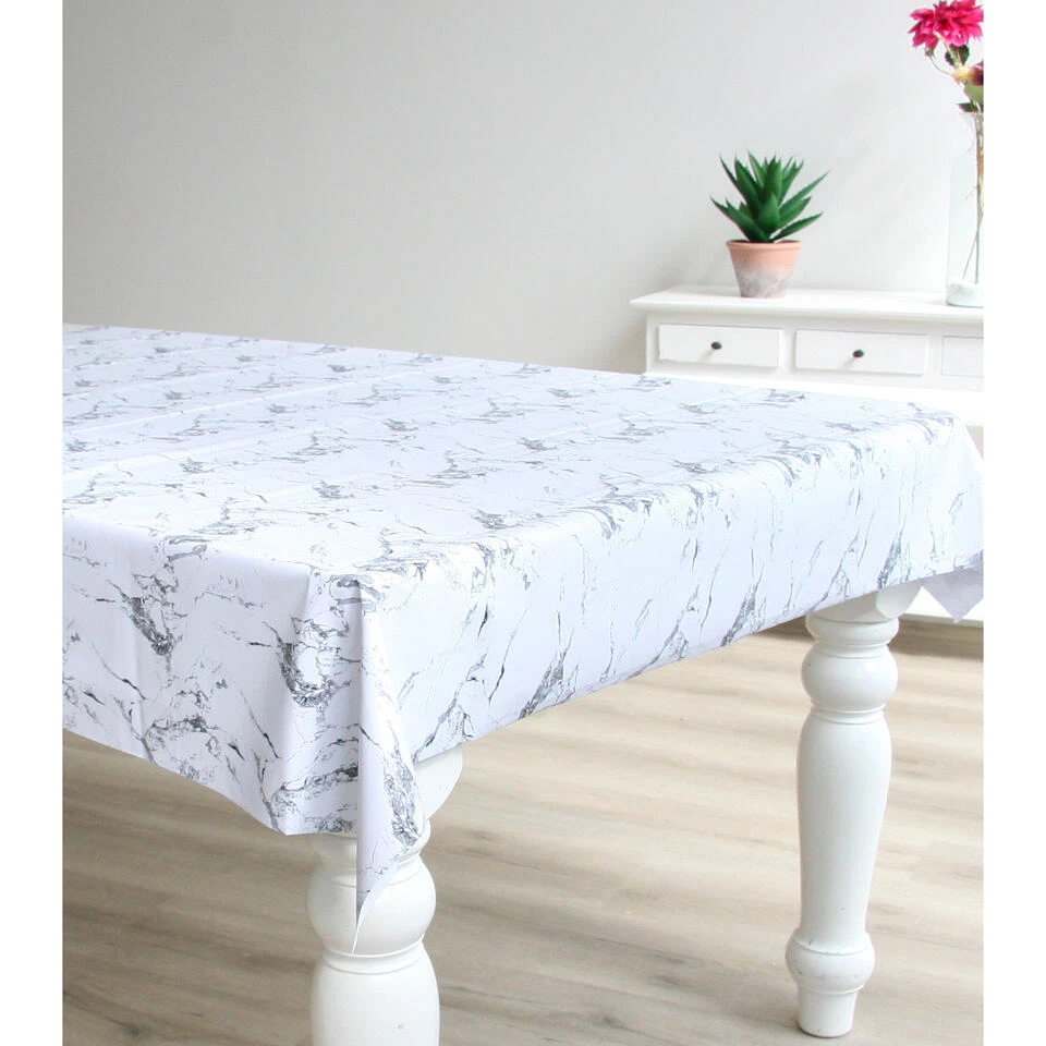 Bellatio Design Tafelzeil - Wit - Marmer Look - 140 X 250 Cm - Afbeelding 2