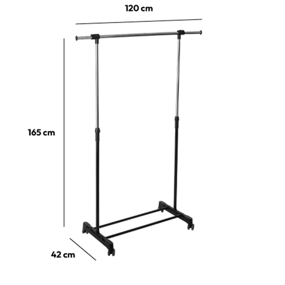 5Five Kledingrek Enkele Stang - Kunststof/metaal - Zwart - 120 X 165cm - Afbeelding 2