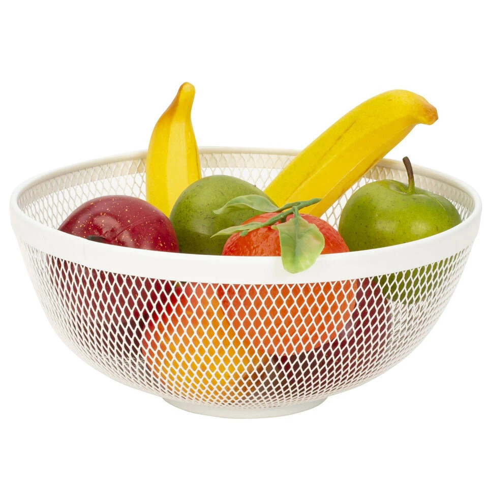 Metalen Draadmand Fruitschaal - Wit - Rond - 26 X 12 Cm - Afbeelding 2