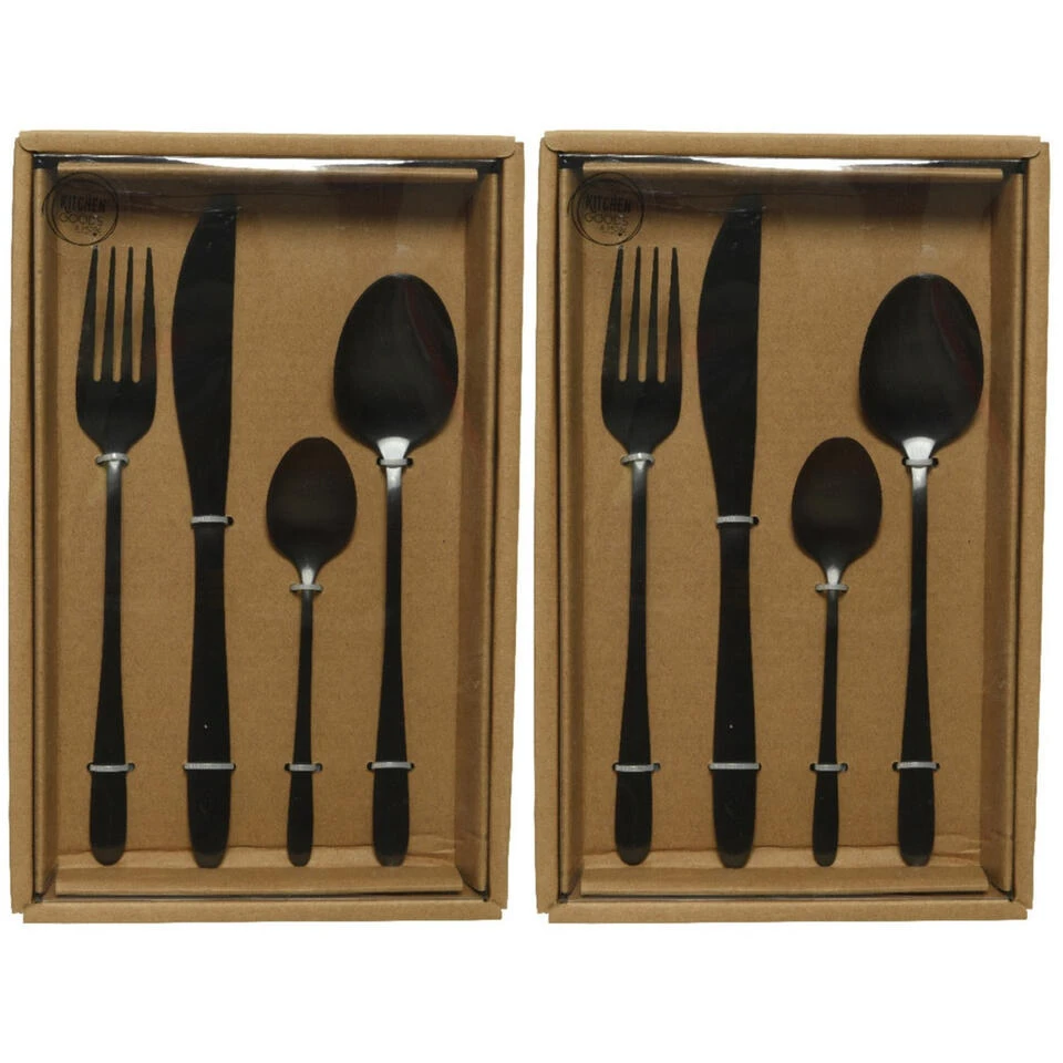 Decoris Bestekset - 16-delig - Zwart - RVS - 4 Personen - Afbeelding 2