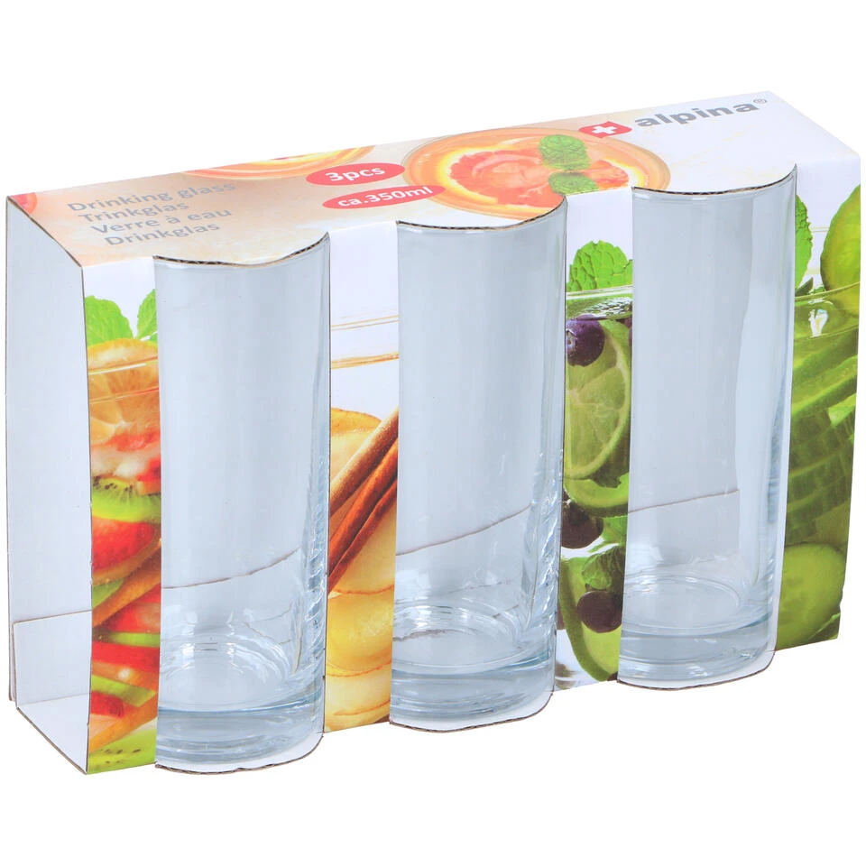 Alpina - Longdrink Glazen - 3x Stuks - Glas - 350 Ml - 6 X 15 Cm - Afbeelding 2