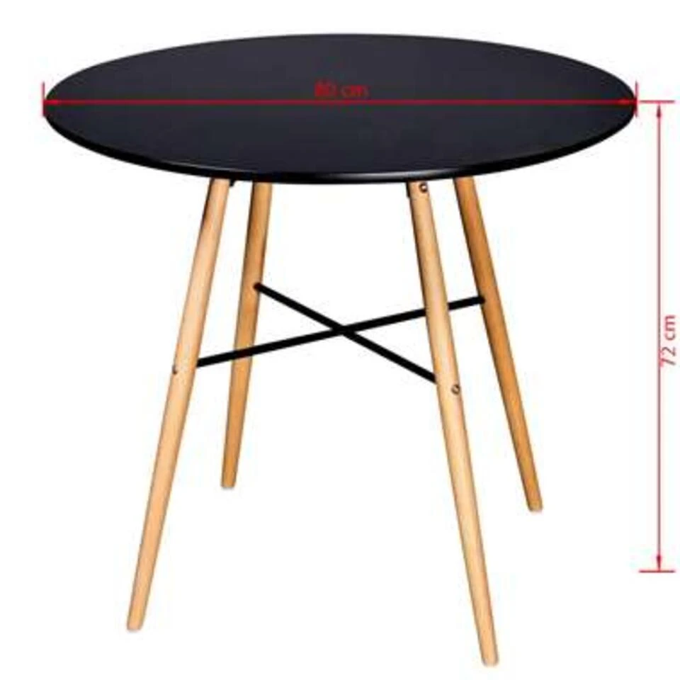 VidaXL Eettafel Rond MDF Zwart - Afbeelding 3