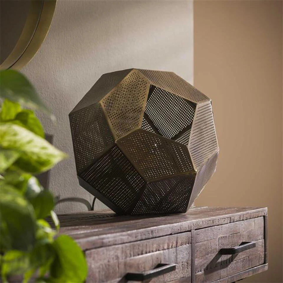 Industriële Tafellamp Polly Hexagon Metaal - 30x30x30 Cm - Metaal - Koperkleurig - Afbeelding 2