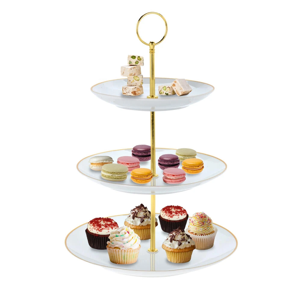 Excellent Houseware Etagere Met 3 Lagen - Wit - Porselein - 33 Cm Hoog - Afbeelding 3